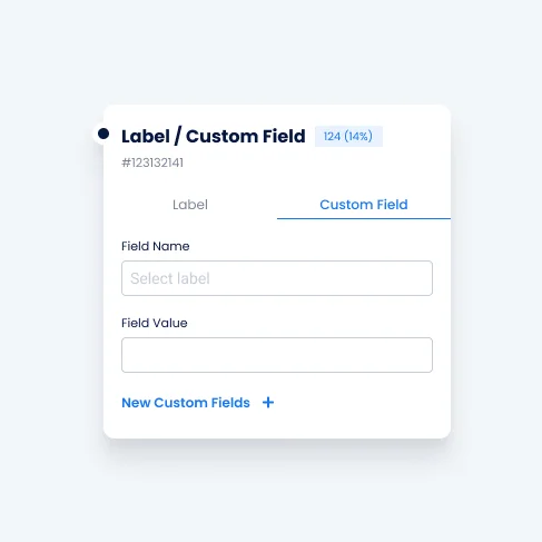 Label / Custom Field panel on the Custom Field tab, with field name and value inputs